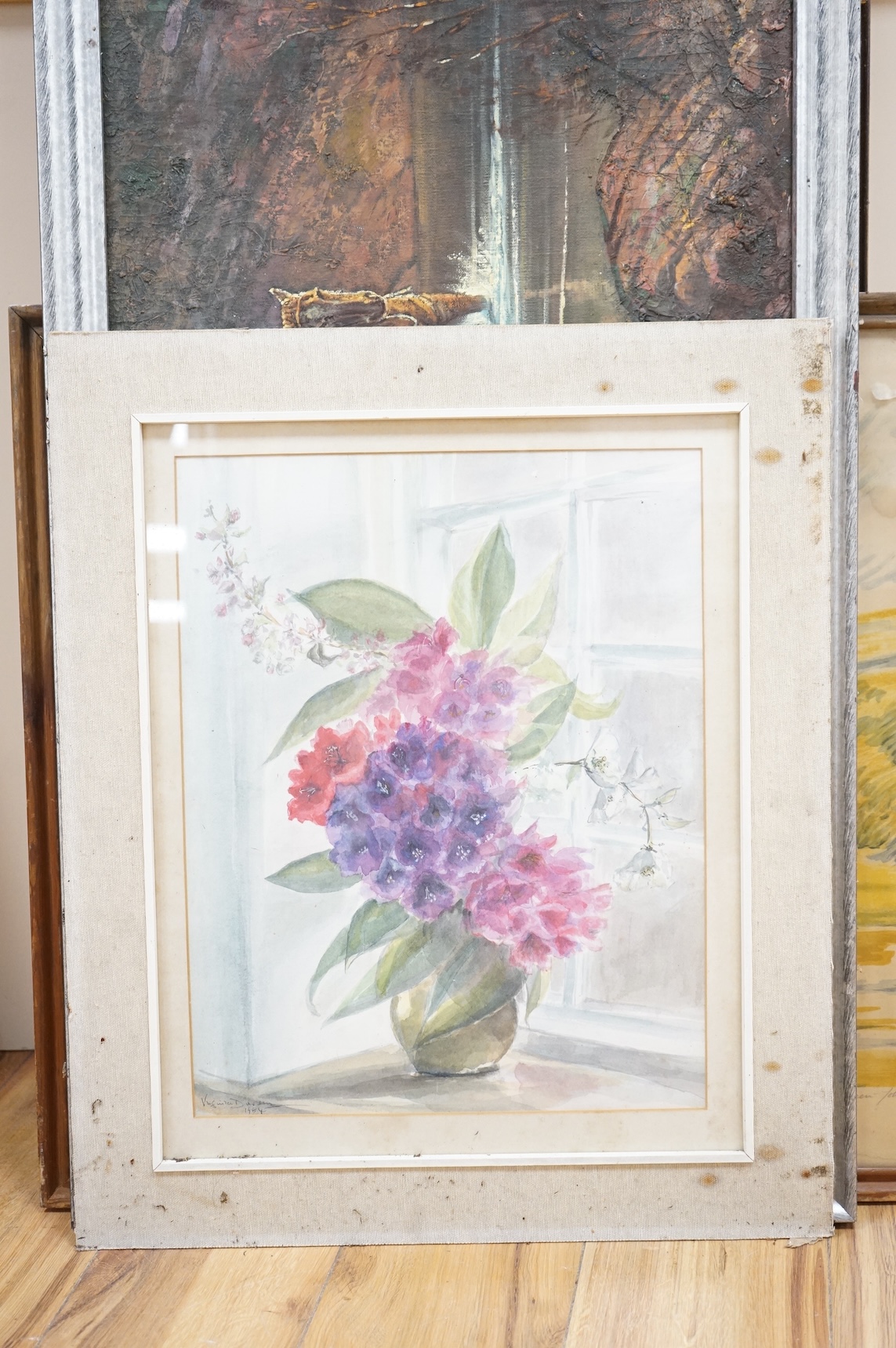 Virginia Duveen, Still life ‘Rhodendrons I’, signed and dated 1984, watercolour, 43 x 33cm